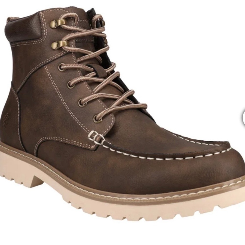 Izod Men's Brown Moc Toe Lace-Up Work Boot with Tan Sole